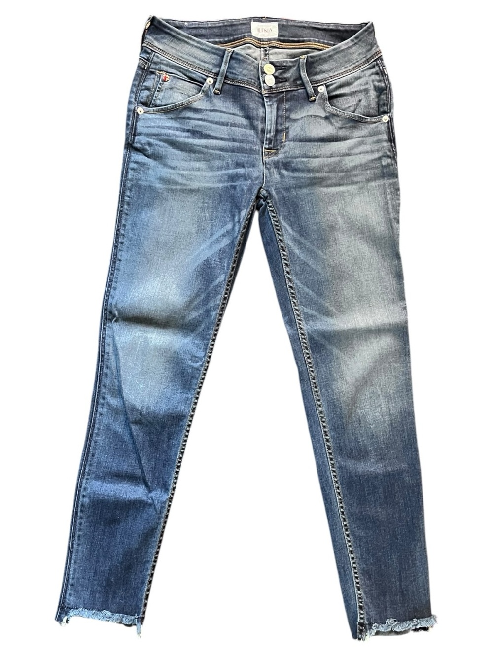 Hudson Jeans Medium Blue Skinny Frayed-Hem Jeans